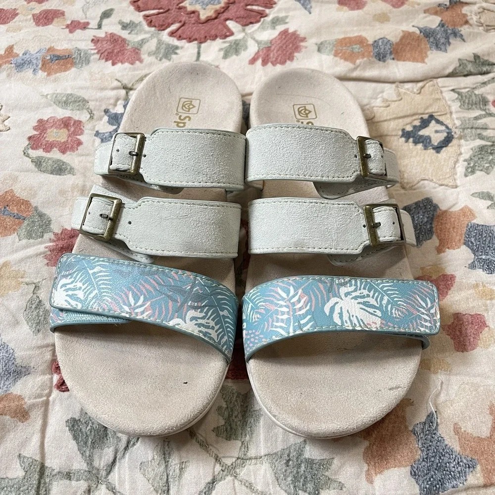 Spenco (Revitalign) Orchid Comfort Sandal Womens 7‎ Aqua Blue Sea Leather Beach